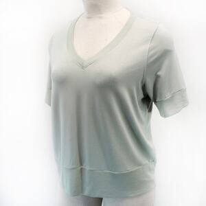 ATHLETA Plus Tops Eucalyptus Garment Dye Green V-Neck Short Sleeve Sweatshirt 2X